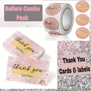 100pc DELIGHT YOUR CUSTOMERS W/ 50 COLORFUL PINK THANK YOU CARDS! ➕️ 50 LABELS